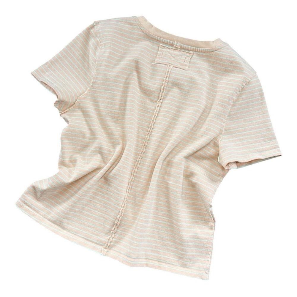 We The Free Baby Tee T Shirt Striped Peach‎ Mint Size S Boxy 100% Cotton Staple - Picture 8 of 11